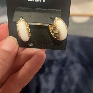 DKNY white & gold hoop earrings